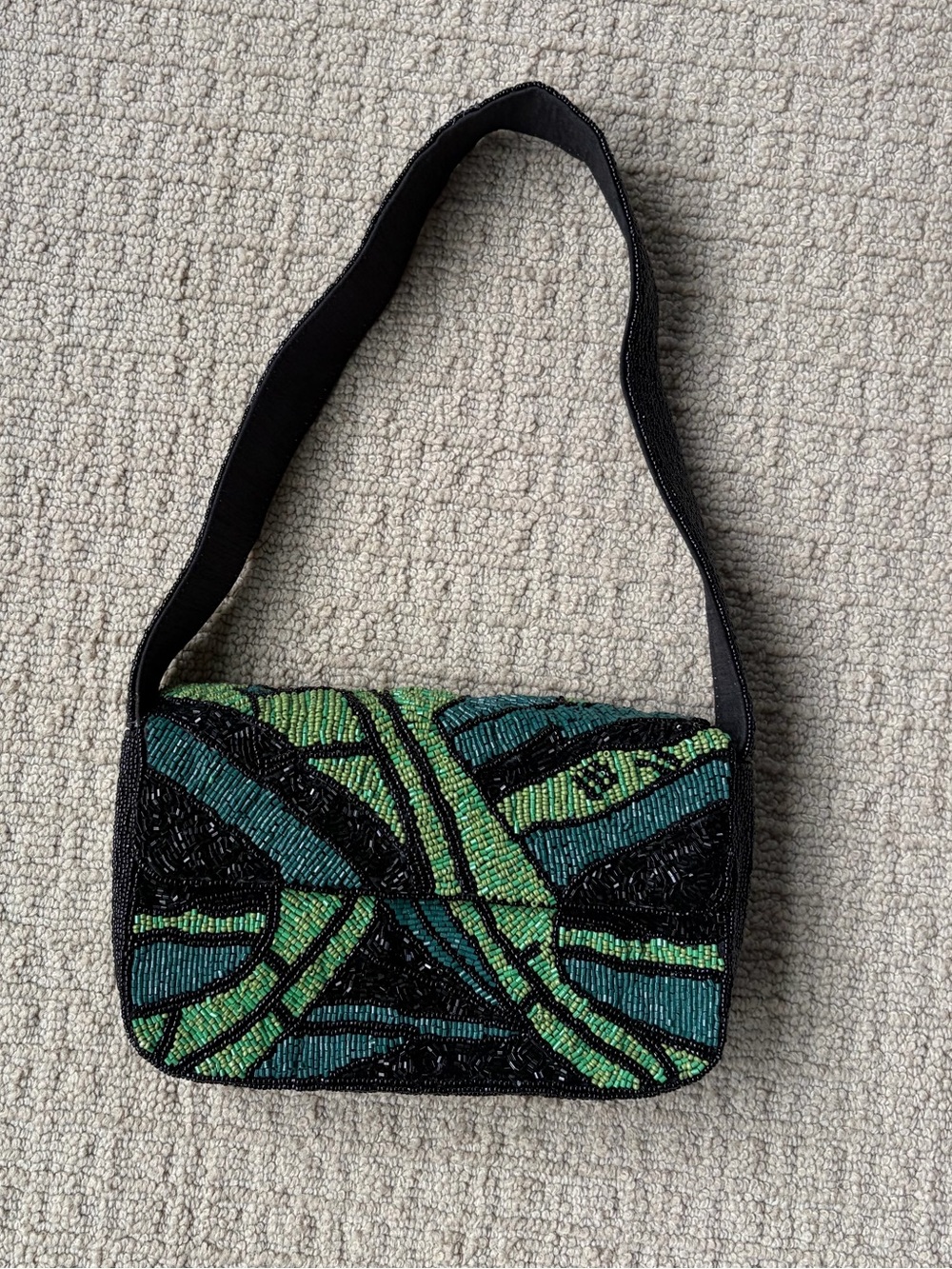 Sincerly Jules Black Strap Beaded Green & Teal Mini Shoulder Bag